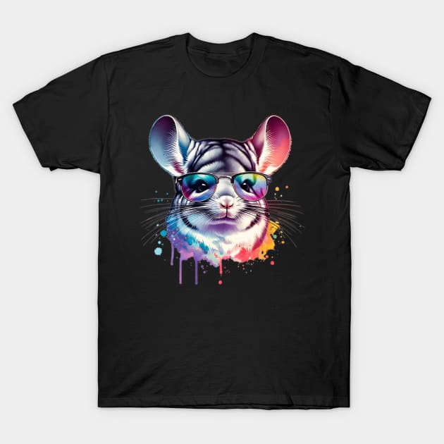 Watercolor Chinchilla Wearing Sunglasses. T-Shirt by The Jumping Cart